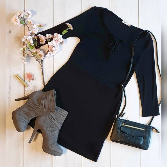 JUSTFAB Black Lace-up Knit Mini Dress - Picture 5 of 11